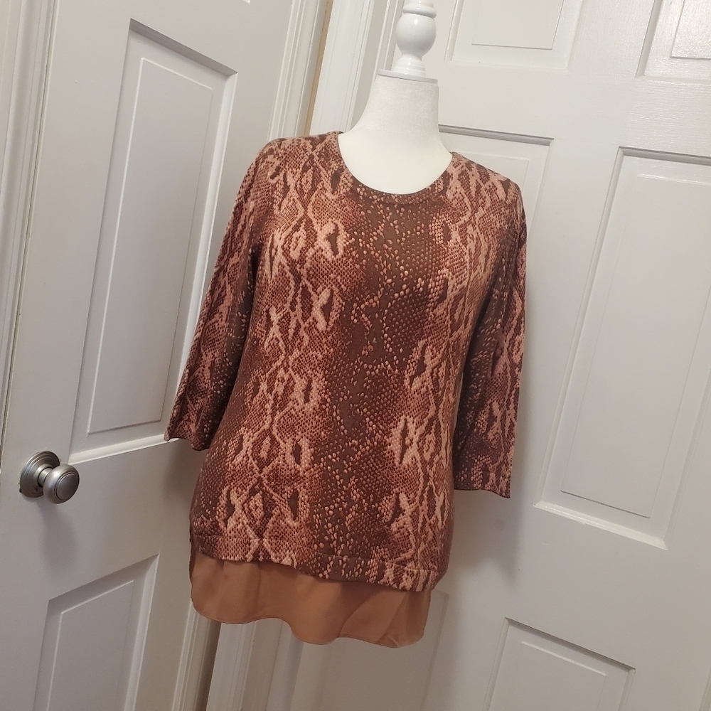 Isaac Mizrahi Live Snakeprint Sweater size L, Brown, Business Casual